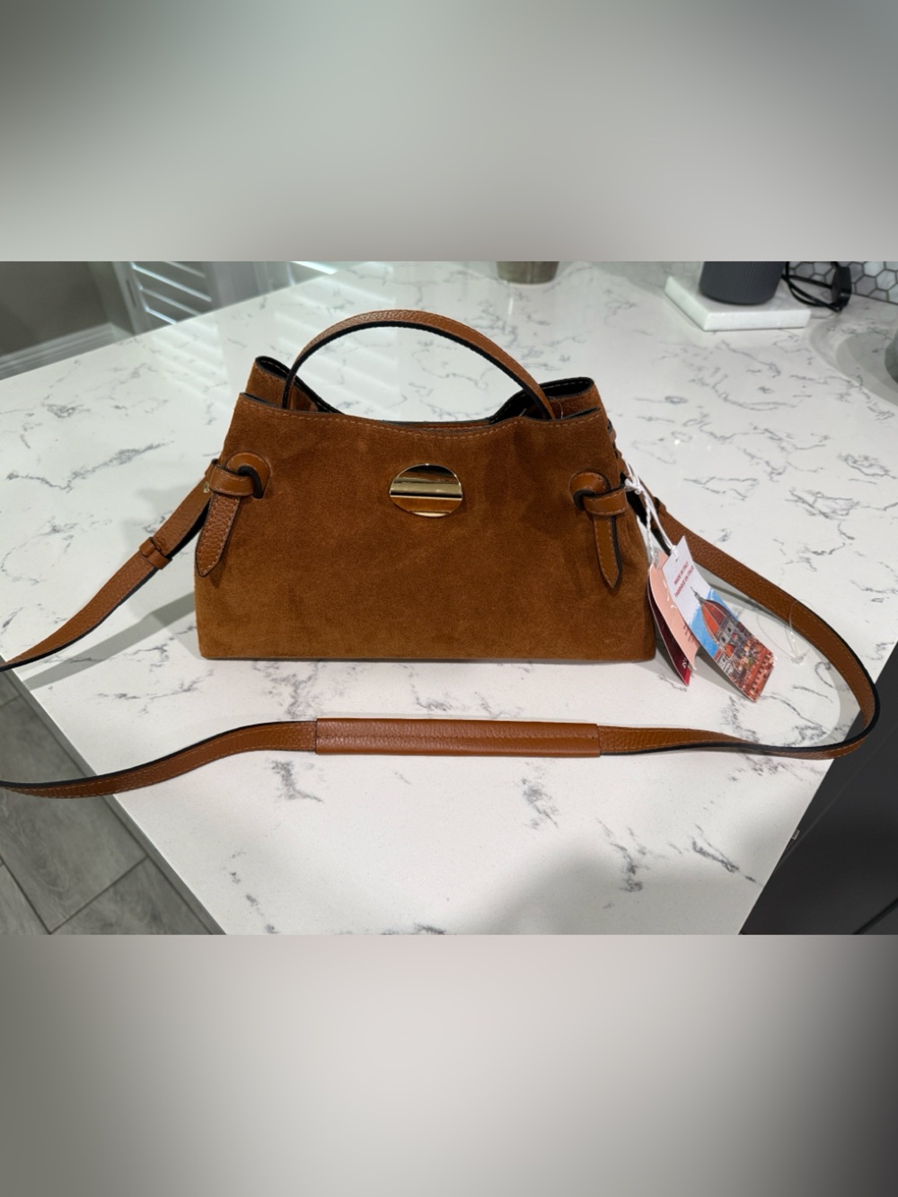 ISADORA suede east west side bows satchel